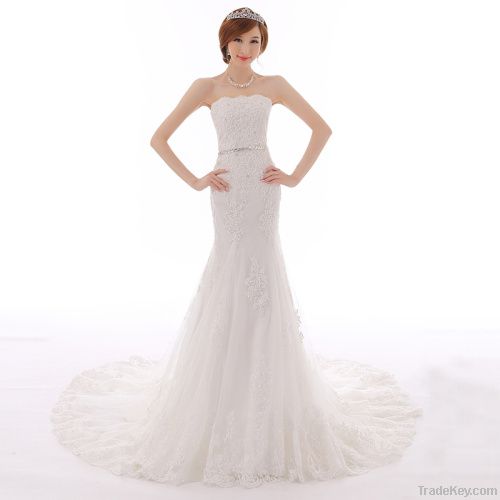 100% Pure Hem Lace Tube Top Wedding Dress Super Large Tail