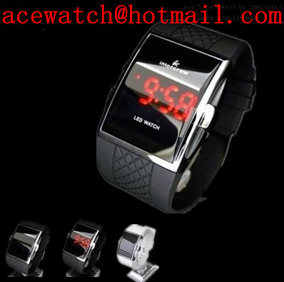 Fashion LED Watch Black Belt with Red Strip