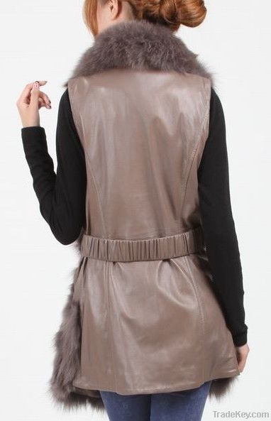 Chic genuine sheep skin and fox fur vest