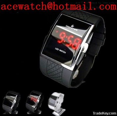 Fashion LED Watch Black Belt with Red Strip