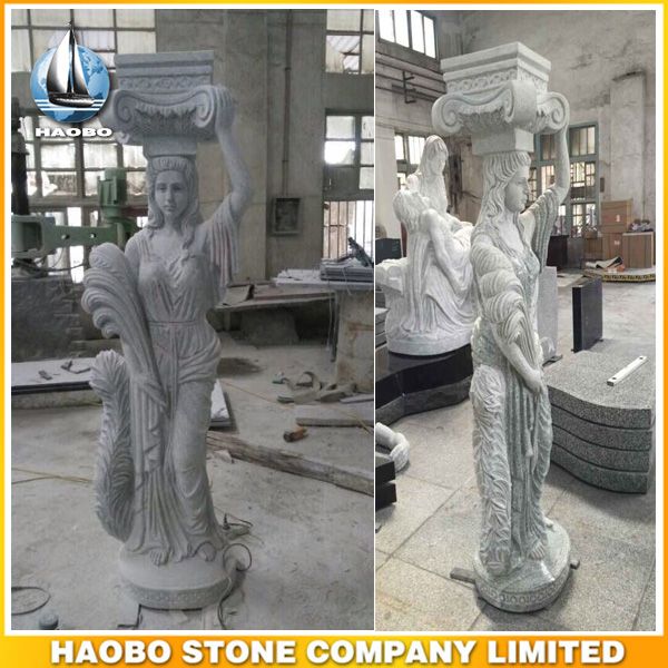 Roman Columns Gray Granite Roman Greek Column with Sculptures