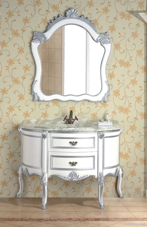 White bathroom cabinet with sink and mirror