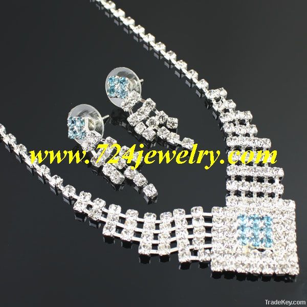 Hot Sale Alloy Rhinestone Jewelry Fashon Necklace Earrigns Set, 50 Set
