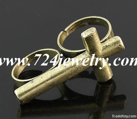 Gold Plated Cross Ring Two Finger RIngs, 100 Pcs/Lot