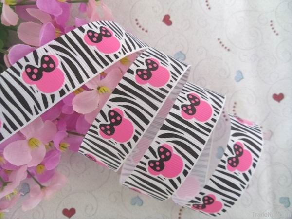 7/8" zebra Minnie Grosgrain Ribbon Printed Ribbon 100yards