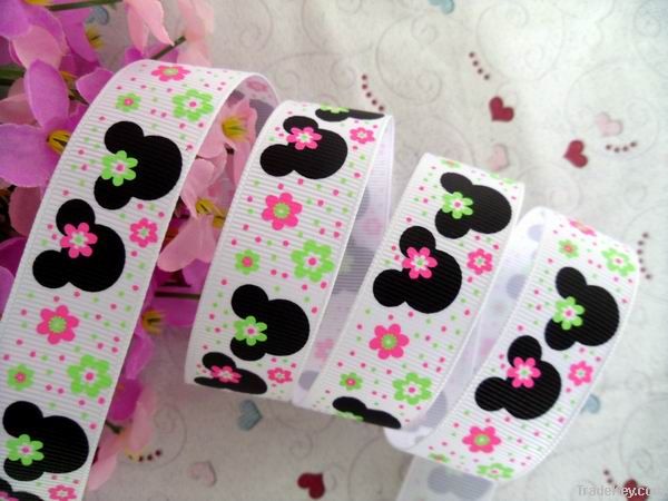 7/8" minnie flower Grosgrain ribbon, 22mm print ribbon 50yards/roll