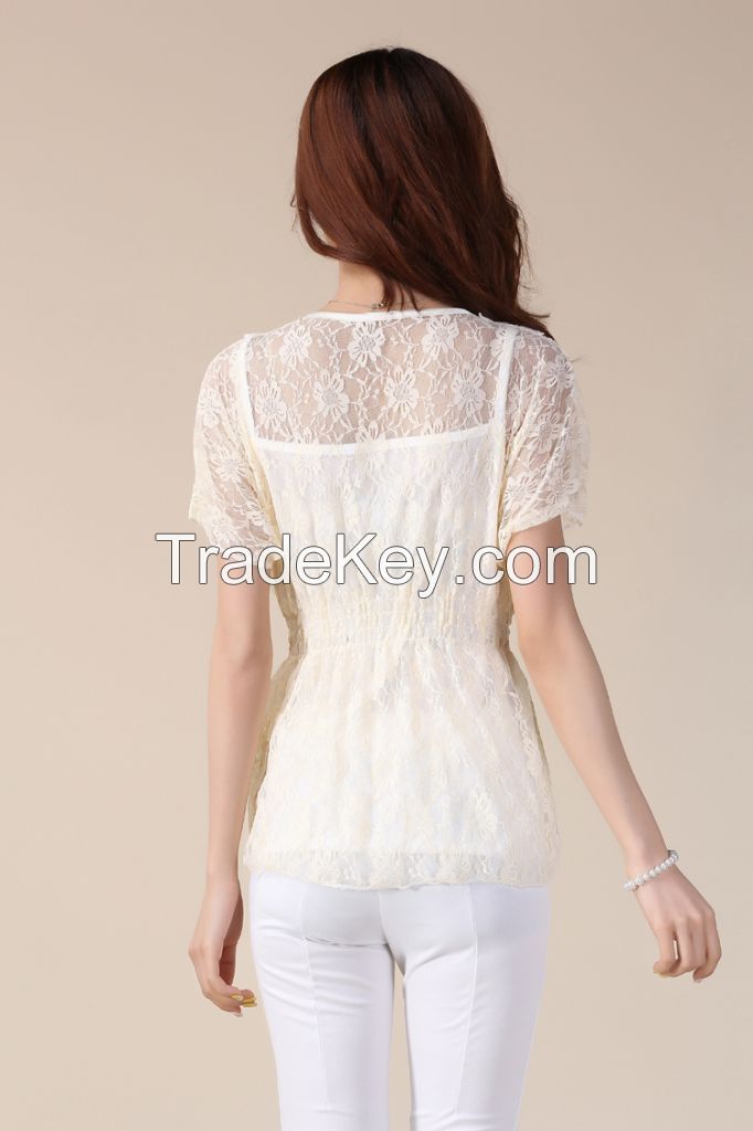 Brand new Fashion tops Women blouses spring & summer lace blouse sweet bat sleeves twinset sexy chiffon shirt