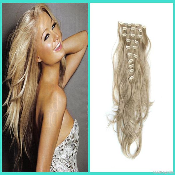 2011 hot selling blond clip in hair extensions