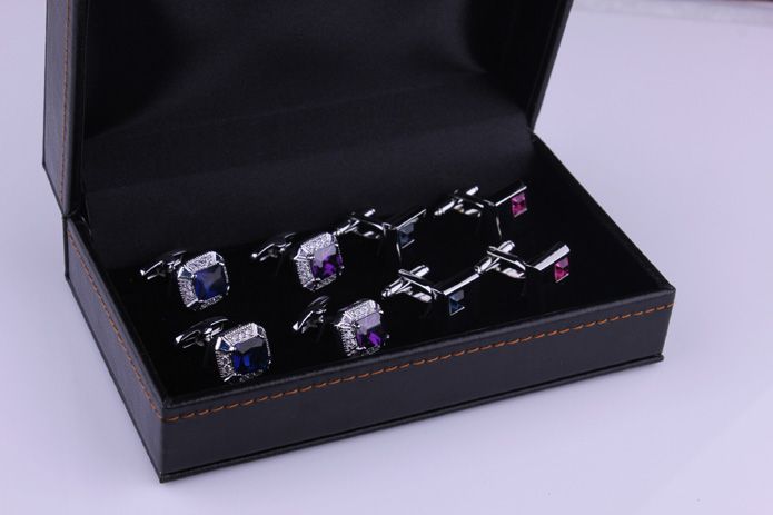 Quality Leather 4 pairs Cufflinks Gift Box