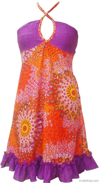 Printed cotton halter neck dress