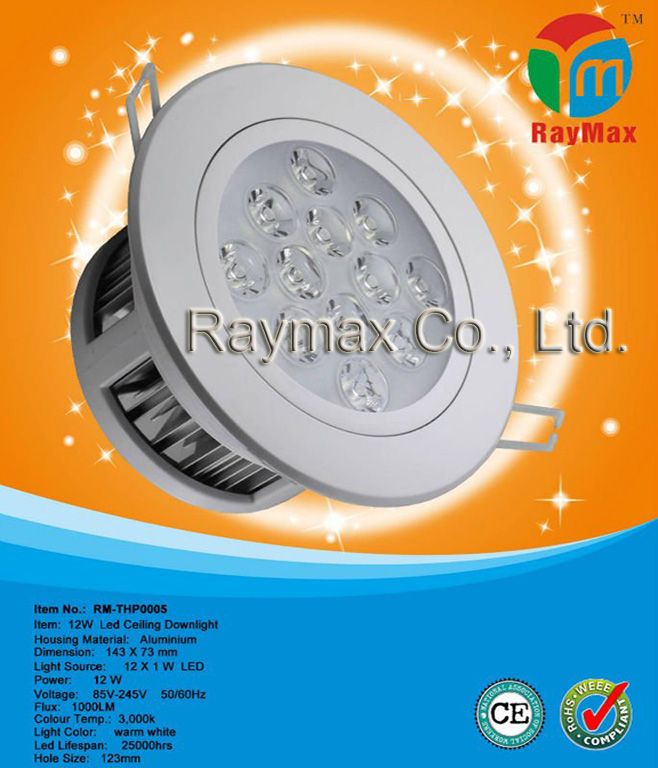 12w led downlight, led down light, led downlight cob