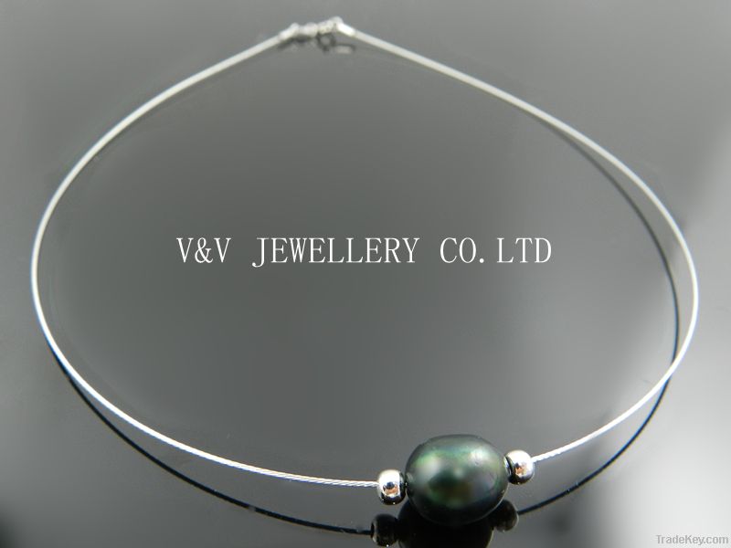 Quick-selling product Freshwater Pearl choker Made of 925 Silver