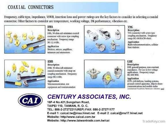 Coaxial connector, SMA, SMB, TNC, UHF