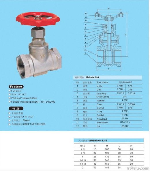 Full Bore 2000Psi Stainless Steel Gate Valve