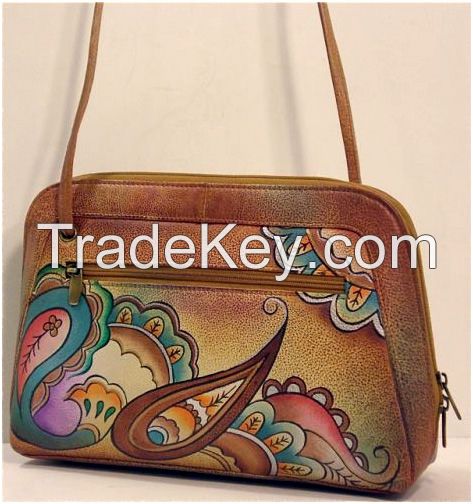 Hand Painted Leather All Round Zip Shoulder Bag