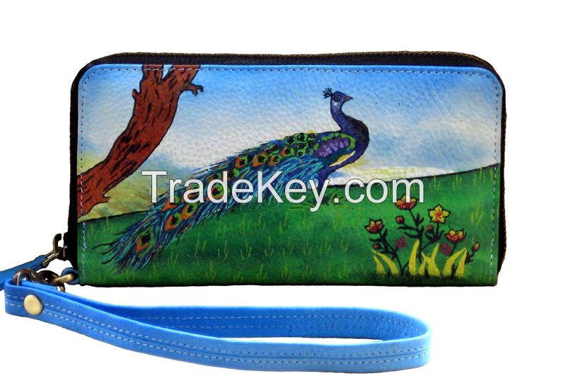 Hand Painted Leather Designer Clutch Purse