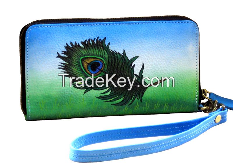 Hand Painted Leather Designer Clutch Purse