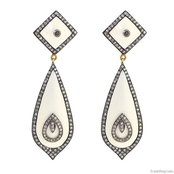 14K Gold, Diamond Jewelry studded on Silver, Drop Earring