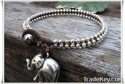 Elephant Silver Bead Woven Anklet