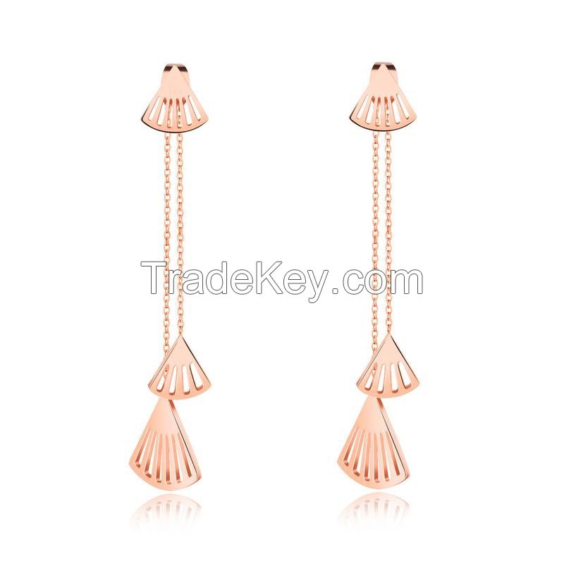 Designer inspired gold tone stainless steel fashion dangling earrings