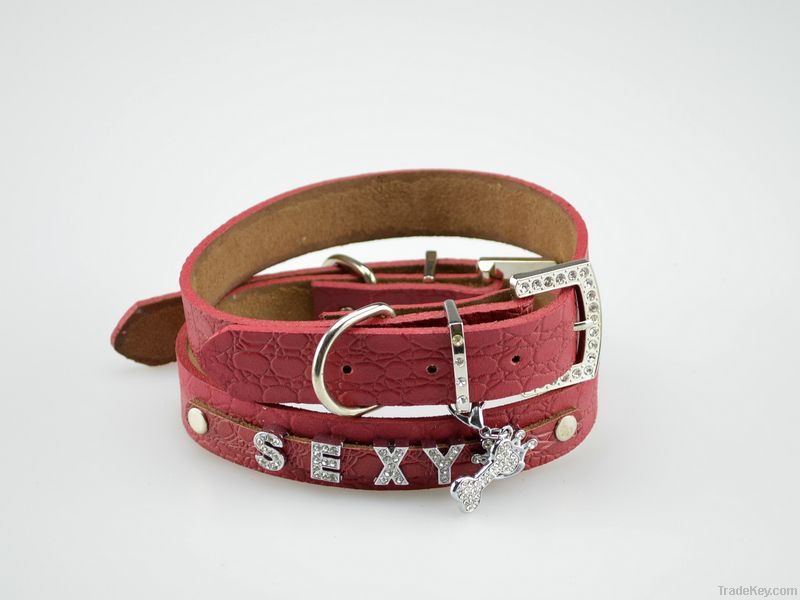 2012 hot sale Crystal  leather dog collars &dog leashes