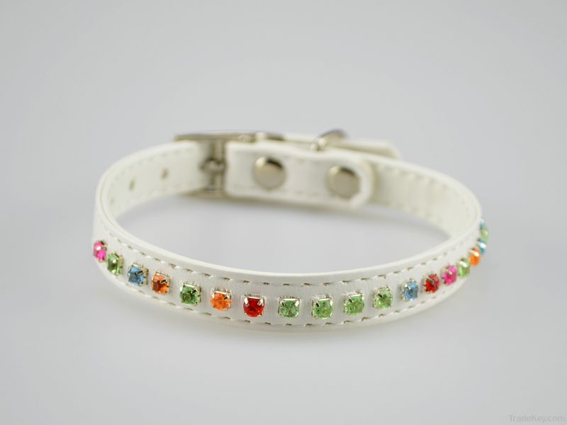 pricess jewel leather dog collars white