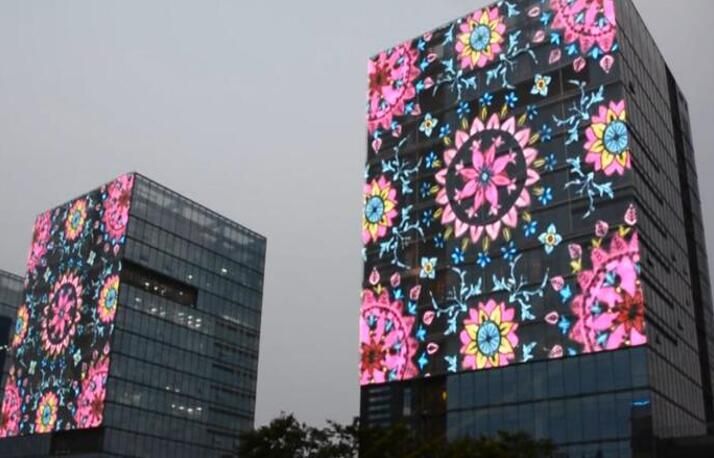 Architectural LED Free Form Mesh Displays For Building Facade Advertising and Lighting Decoration at daytime and at night