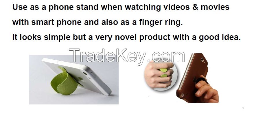 Mobile smartphone stand, finger ring accessory with patent