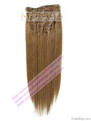 Clip in human hair extensions