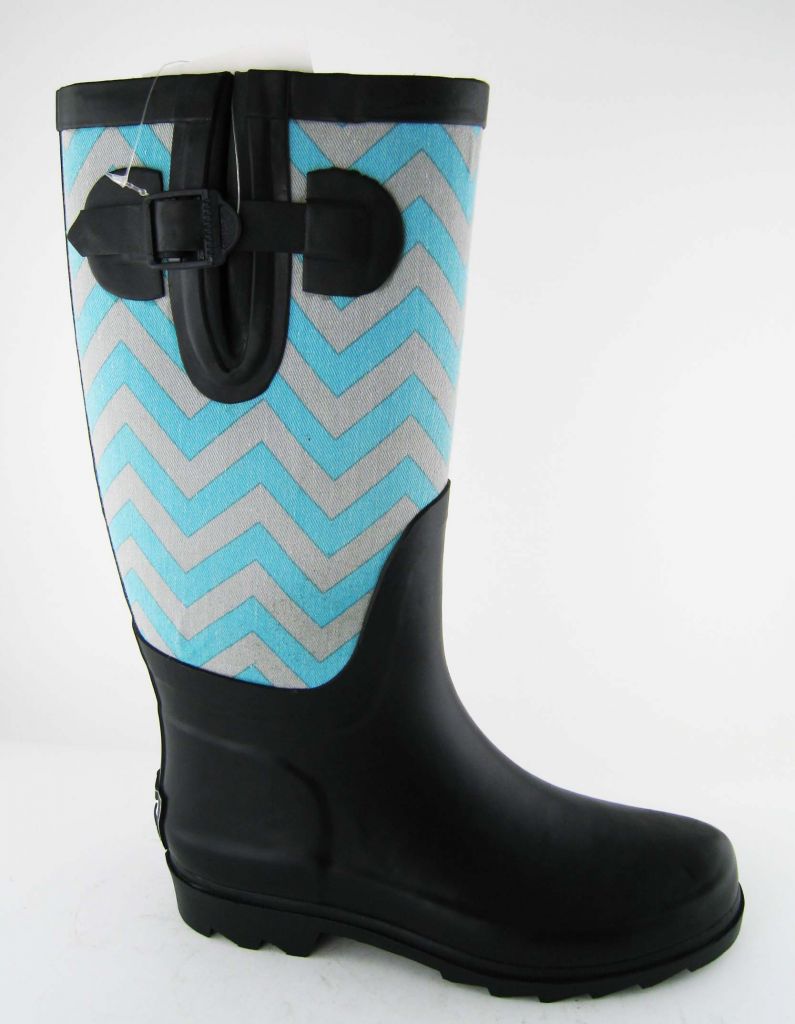 Blue cloth upper ladies rubber rain boots