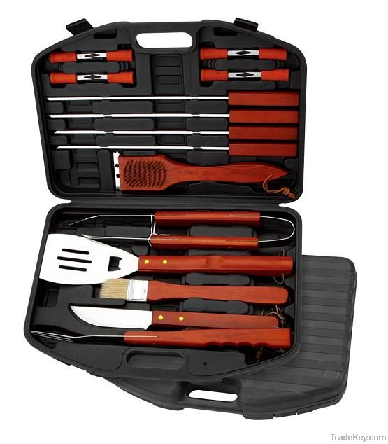 BBQ Tool Set, Made of Head-420 Hard Wood Handle Plastic Case, Thick