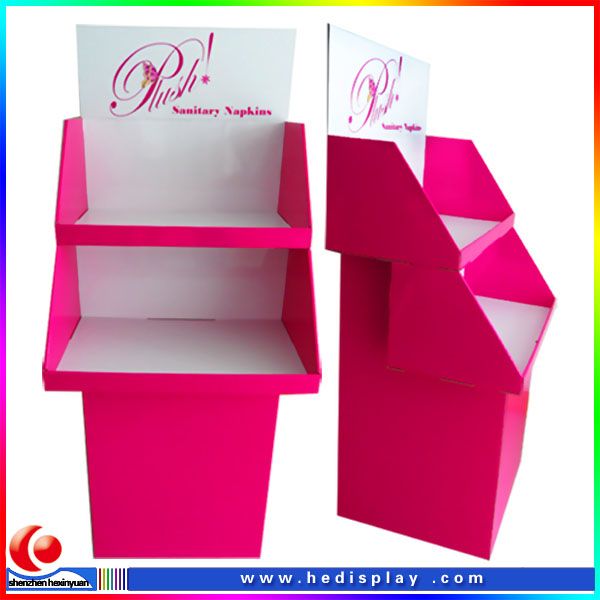 cute design 3 trays cardboard display for toy make-up/retail cardboard display rack for drink/corrugated paper display shelf