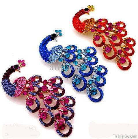 Popular peacock brooch for christmas gift 3colors swa crystal