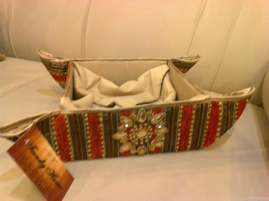 BREAD BASKET HANDMADE EMBROIDERED SEQUENCE BEADED WORK HOME TEXTILE