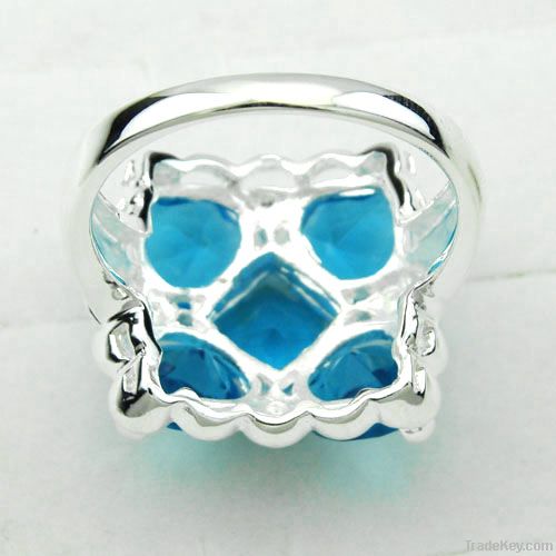 2012 fashion jewelry 925 silver flower blue topaz promise rings