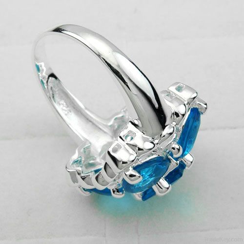 2012 fashion jewelry 925 silver flower blue topaz promise rings