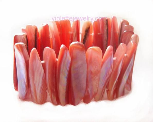 pink mussel shell stretch bangle