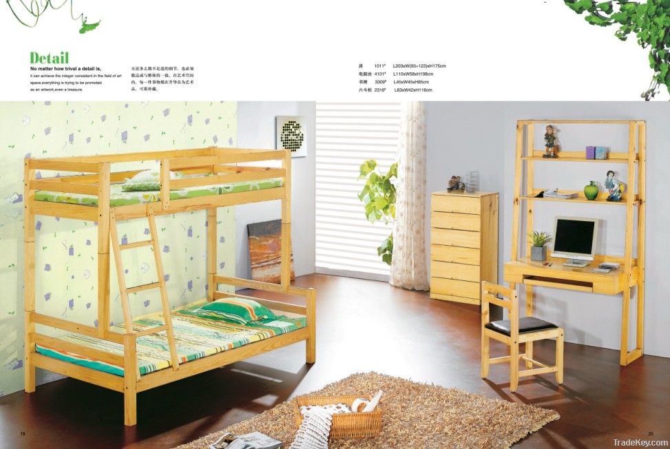 Pine kids children furniture bedroom bunk bed solid wood OEM factory