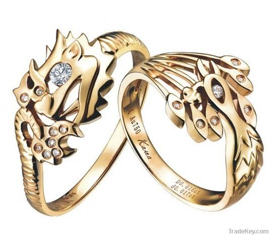 18K Gold and Diamond Ring Prosperity brought by the dragon nad phoenix