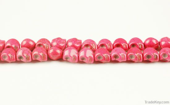 Hot Pink Synthetic Magnesite Skull Beads