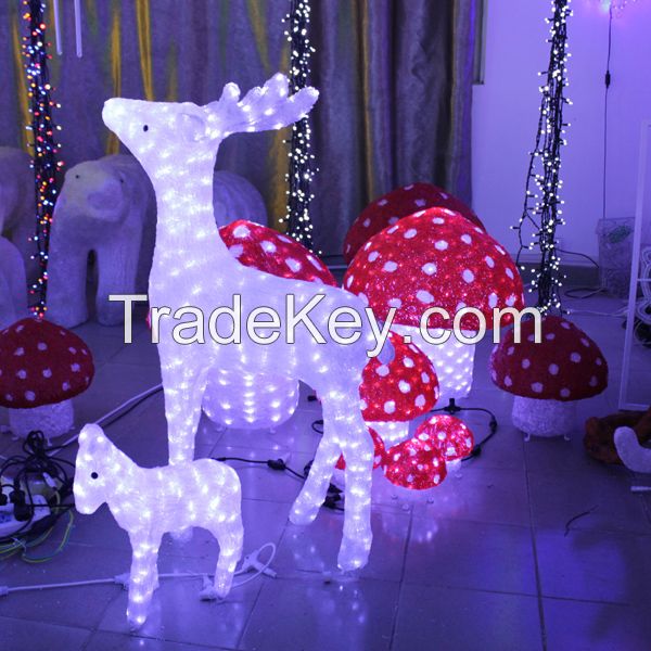 Glitter acryl 3d led lighted standing buck/deer sculpture for christmas festival