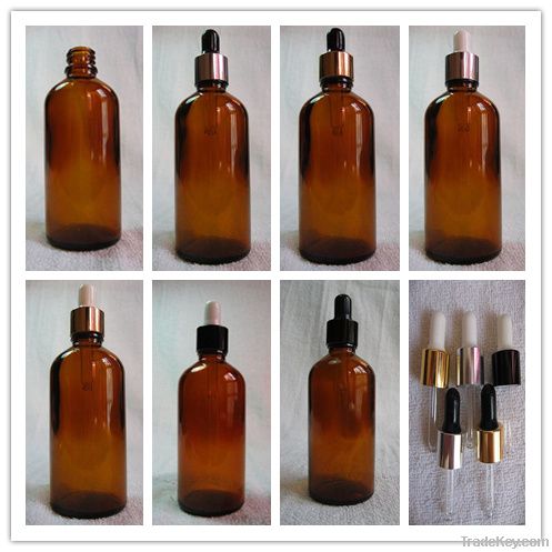 Amber Glass Bottles  With Reducer and White Tamper Evident Caps