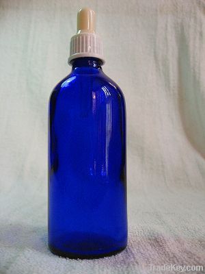 Blue Glass Bottles  With Bulb Glass Dropper With Aluminum Collar