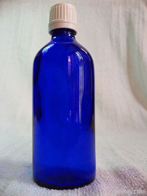 Blue Glass Bottles  With Bulb Glass Dropper With Aluminum Collar