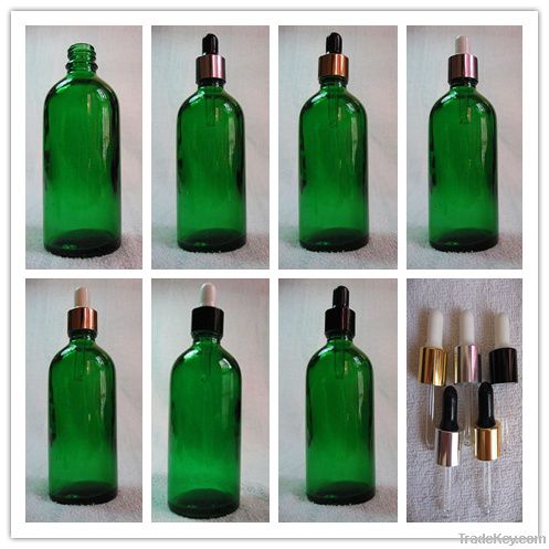 Green Glass Bottles  With White Bulb Glass Dropper