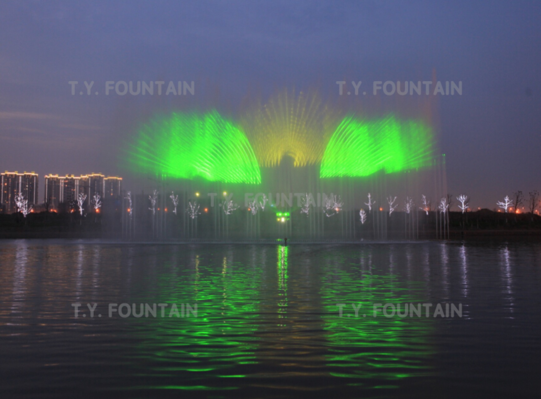 Water screen movie with laser show