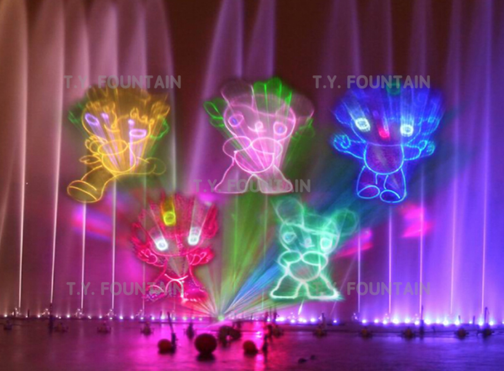 Water screen movie with laser show