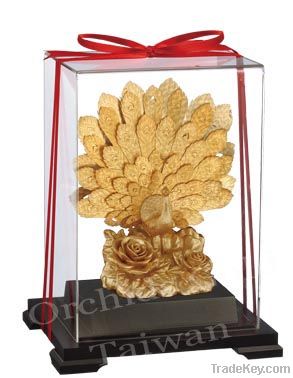 24K Gold Foil Peacock statue