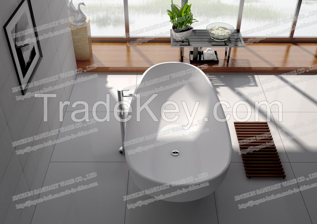 8616-Customized White Artificial Stone Bathtub Resin Stone Bathtub-JINGZUN