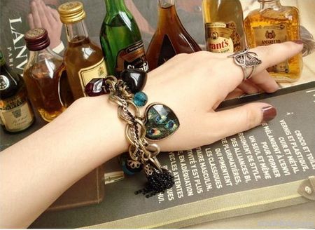 Fashion Alloy beads chain heart pendant bracelet, jewelry set hot sale